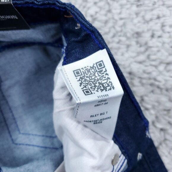 True Religion Riley Big T Raw Hem Mid Rise Bermuda Jean Shorts Dark Wash Size 27 - Picture 11 of 11